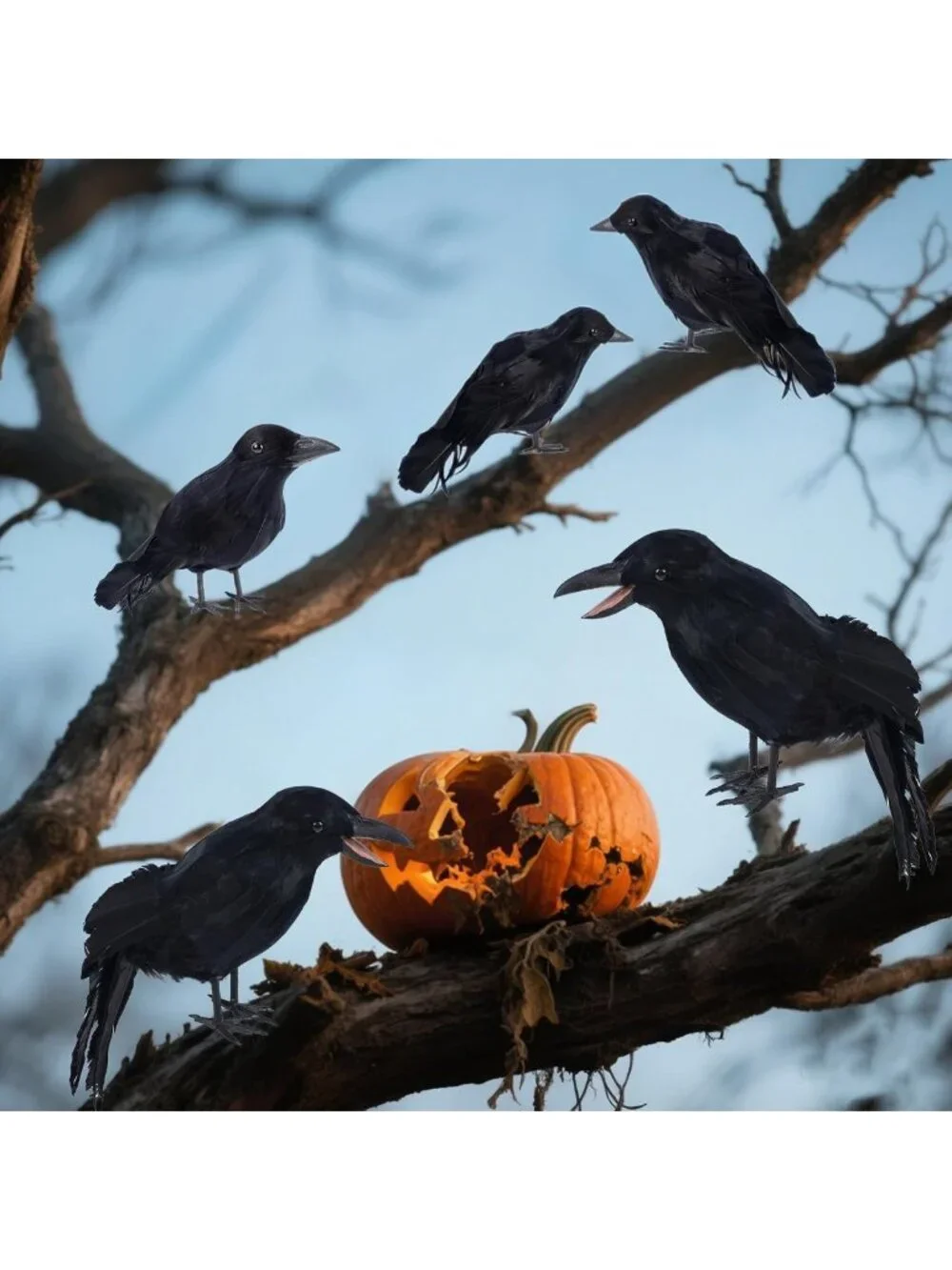 5 Pack Halloween Crow Decorations | Realistic Fake Ravens for Spooky Decor